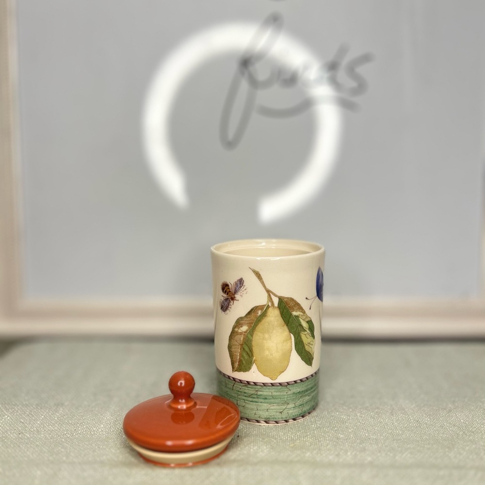 Ceramic Jar with Lid - Green and Orange